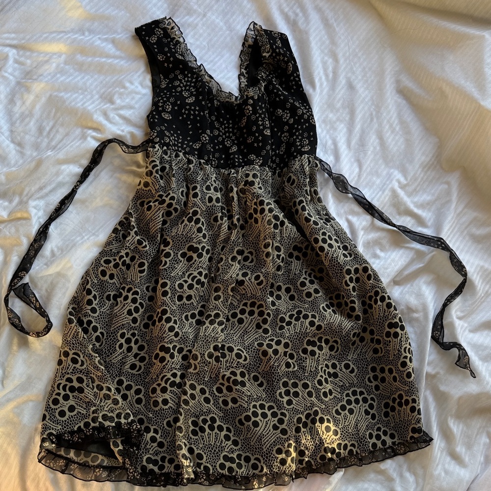 Anthropologie Black and Gray Silk Babydoll Dress - Picture 4 of 5
